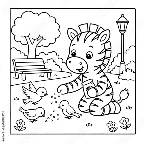 Photography Bold and Easy Zebra Animal Coloring Page - Hand Drawn Cozy Moment Cute Kawaii Wi