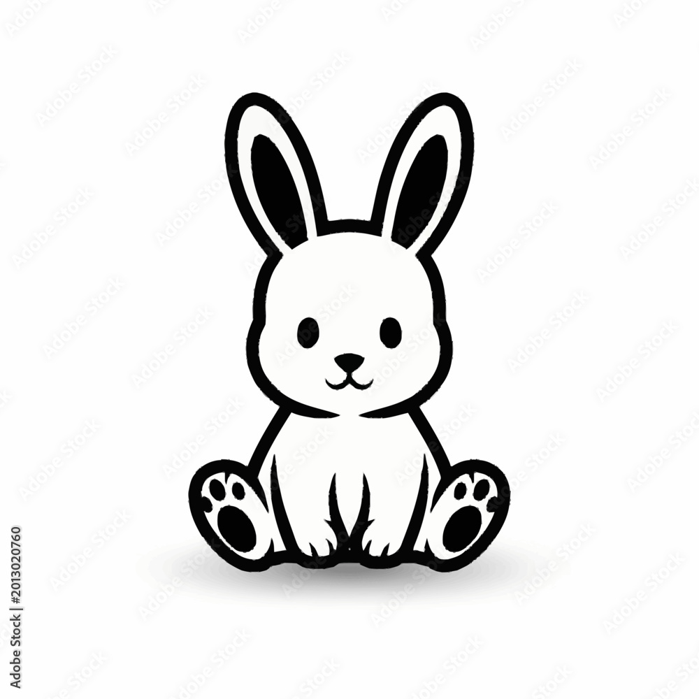 Obraz premium Cute cartoon bunny rabbit illustration simple line art.