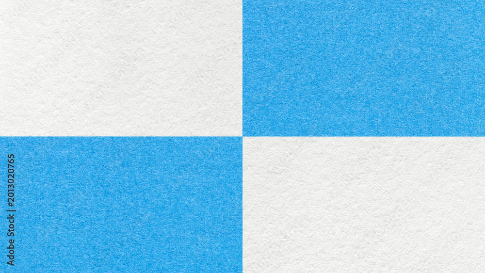 Fototapeta premium White and light blue checkered paper texture background with four sections and copy space. Geometric template with blocks