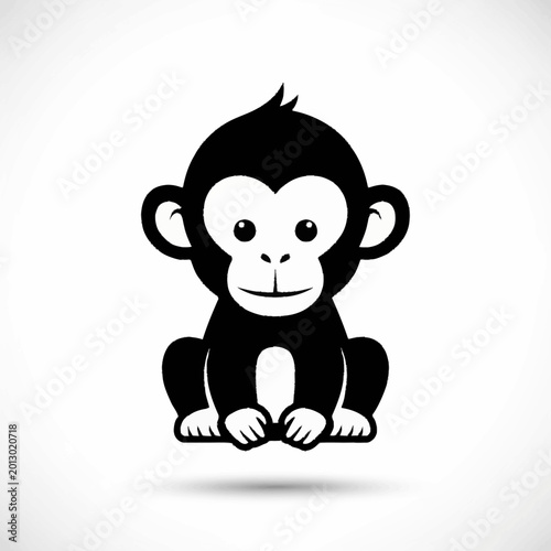 Canvas Print Cute cartoon monkey illustration simple black and white.