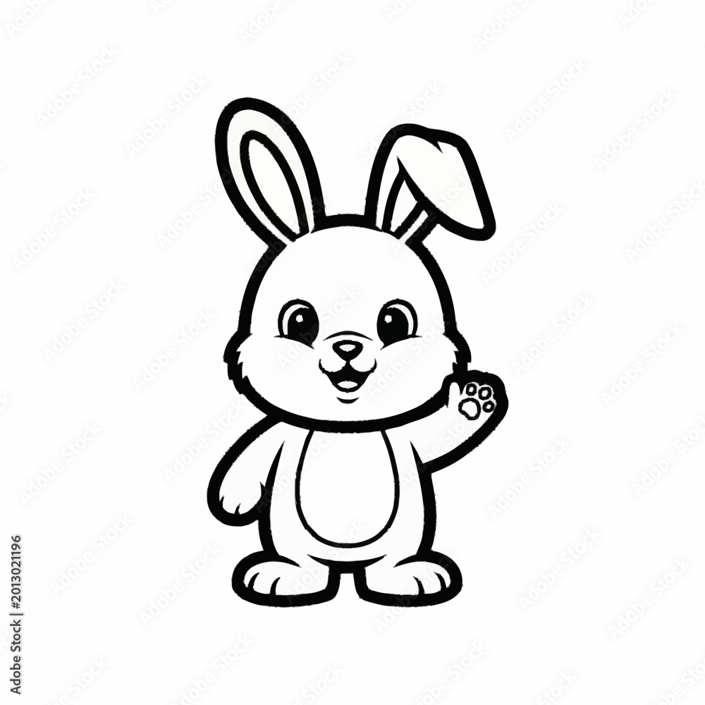 Fototapeta premium Cute cartoon bunny waving hello with a friendly smile.