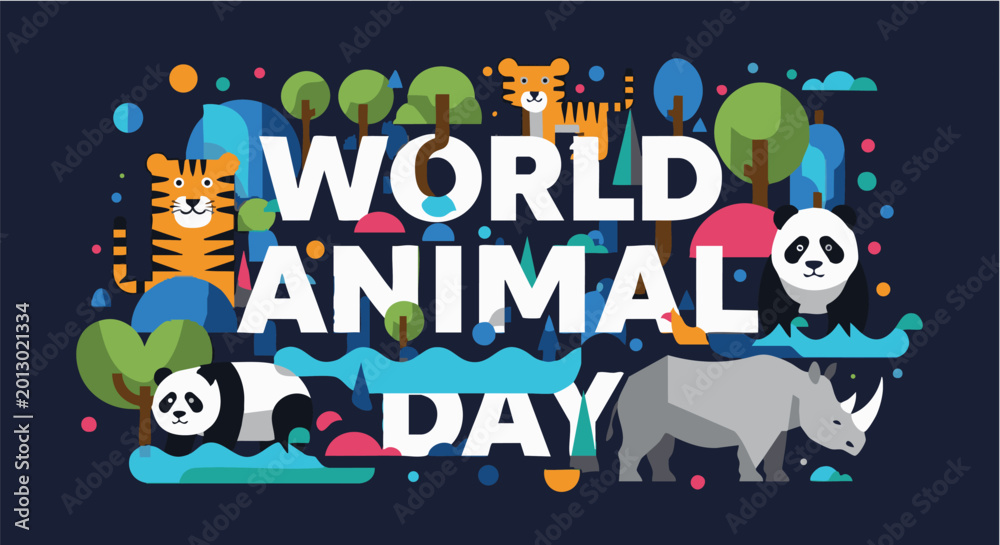 Naklejka premium World Animal Day celebration colorful illustration with various animals for social media campaign