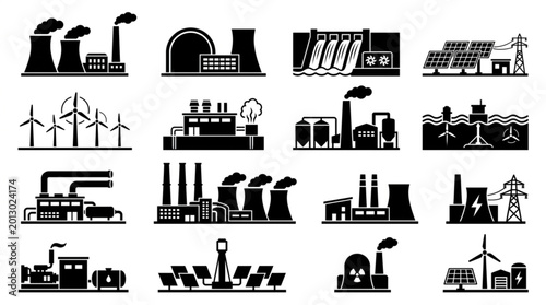 Fotografía Collection of industrial power plant icons and symbols.