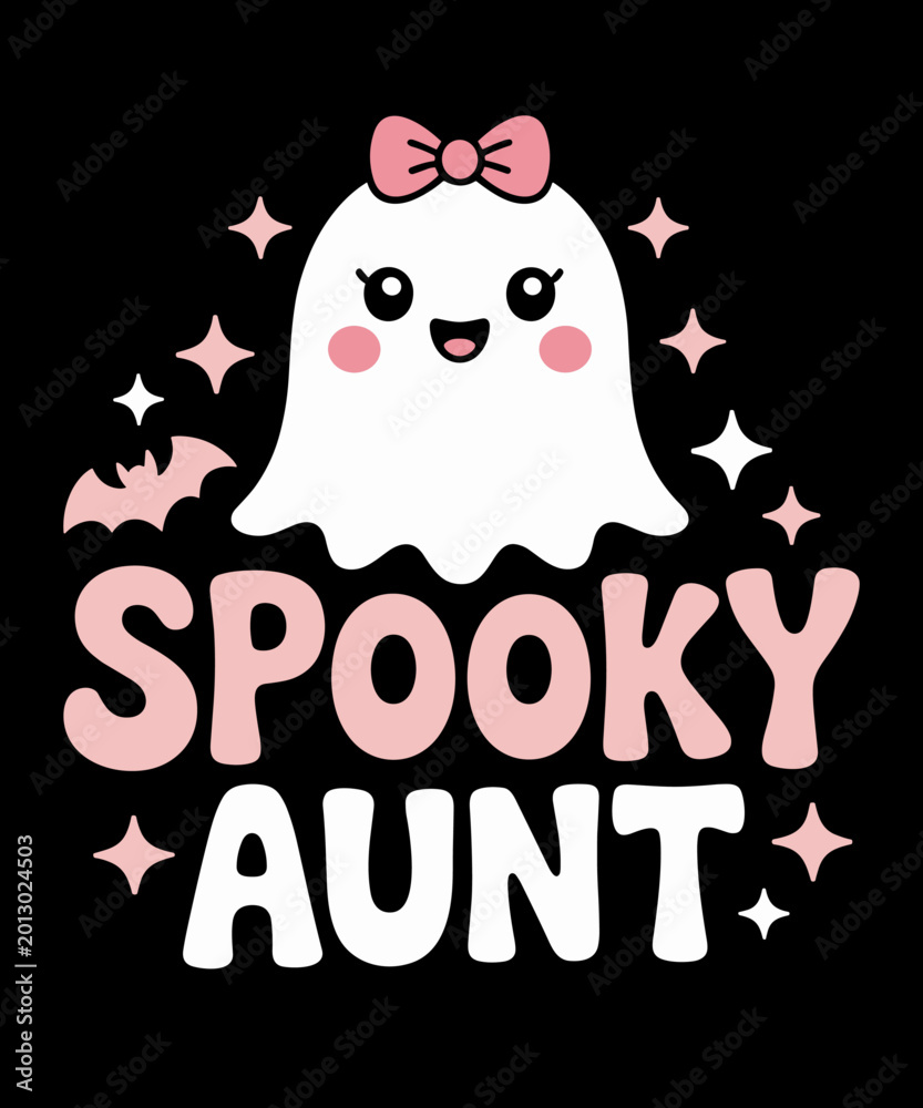 Fototapeta premium Spooky Aunt Family Cute Pink White Ghost Boo Halloween