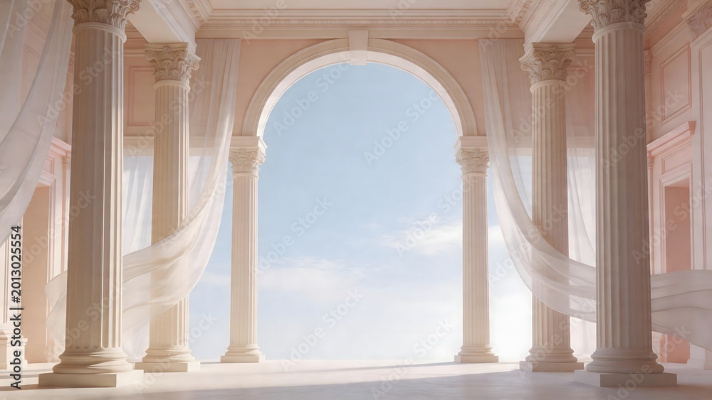 Fototapeta premium Classical columns with draped curtains