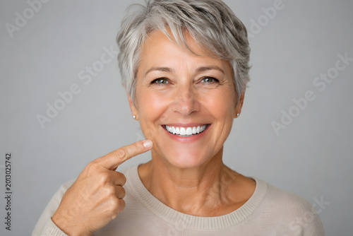 Smiling Senior Woman Showing Bright White Teeth After Cosmetic Dentistry