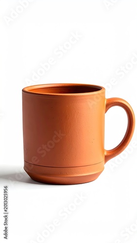 Matte terracotta mug with simple handle, isolated on a white background