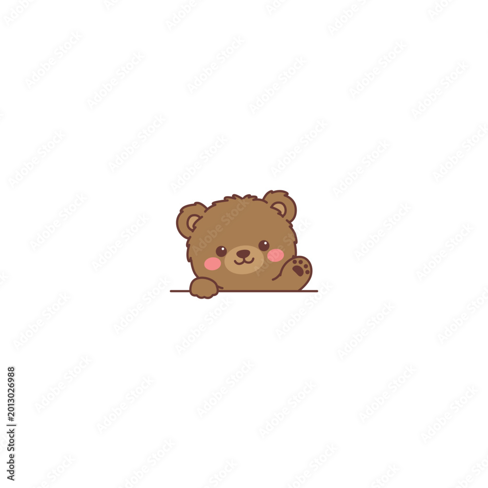 Obraz premium Cute kawaii fluffy bear waving paw cartoon, vector illustration