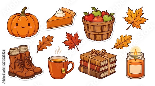 Set cozy autumn stickers