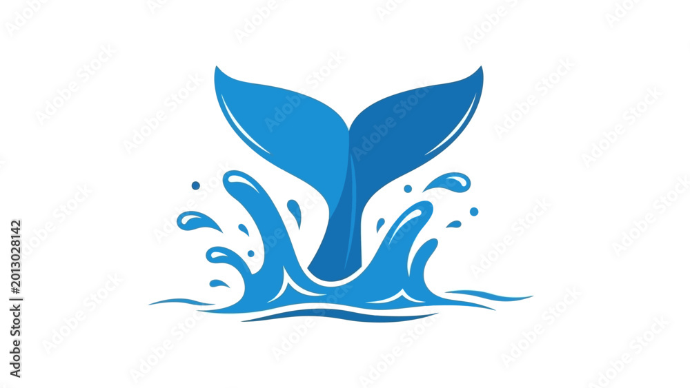 Fototapeta premium Blue whale tail diving into water with splash