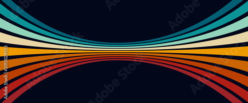 Retrofuturism poster design in trendy retro line style. Modern art poster retro vintage style 70s stripes background template lines shapes vector design.