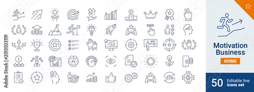 Motivation icons Pixel perfect. Startup, seminar, partnership, goals, meeting, whiteboard, conference, plan icons. Vector	
