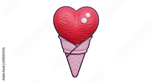 Heart-shaped ice cream cone with pink waffle cone and purple trim