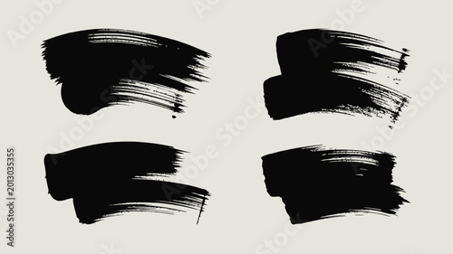 Tableau sur toile Four abstract black brush strokes arranged on a neutral background