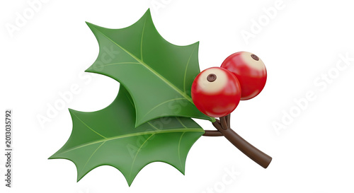Stylized Holly Branch with Red Berries