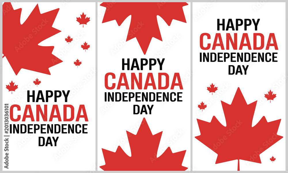 Fototapeta premium Vibrant Canada Day poster with maple leaves and festive Independence Day greeting for national celebration