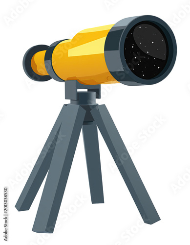 Yellow Telescope on Tripod Viewing Stars