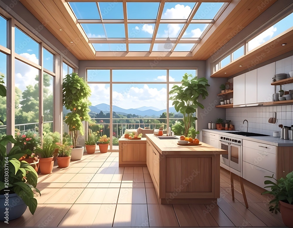 Fototapeta premium Sunny kitchen with plants