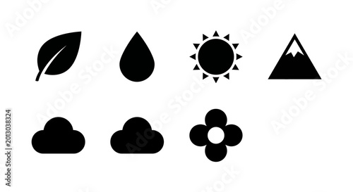 Obraz na płótnie professional collection of 6 highly simplified solid black vector icons representing core nature elements