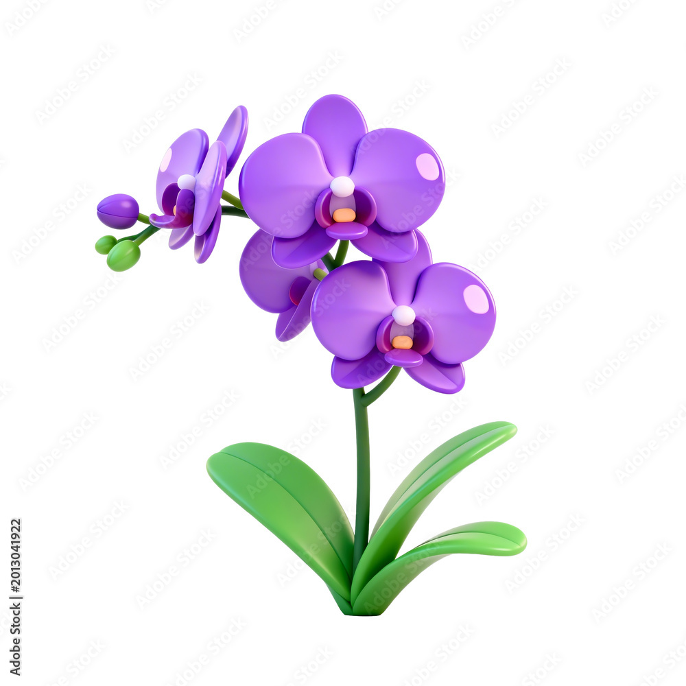 Obraz premium [Transparent Background PNG]Cute 3D Cartoon Purple Phalaenopsis Orchid Plant