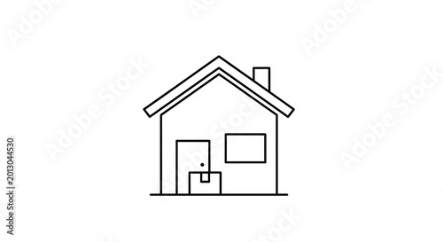 Simple Line Art Icon of a House with a Package at the Door.