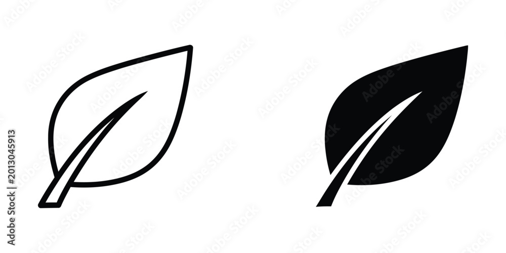 Fototapeta premium Simple black and white leaf icon pair with outline style