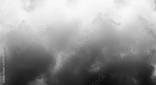 Abstract dark grey smoke clouds swirling on a clean white