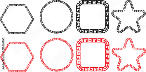 Geometric border patterns in pink and black