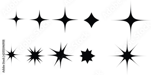 Black geometric starburst shapes in line art style