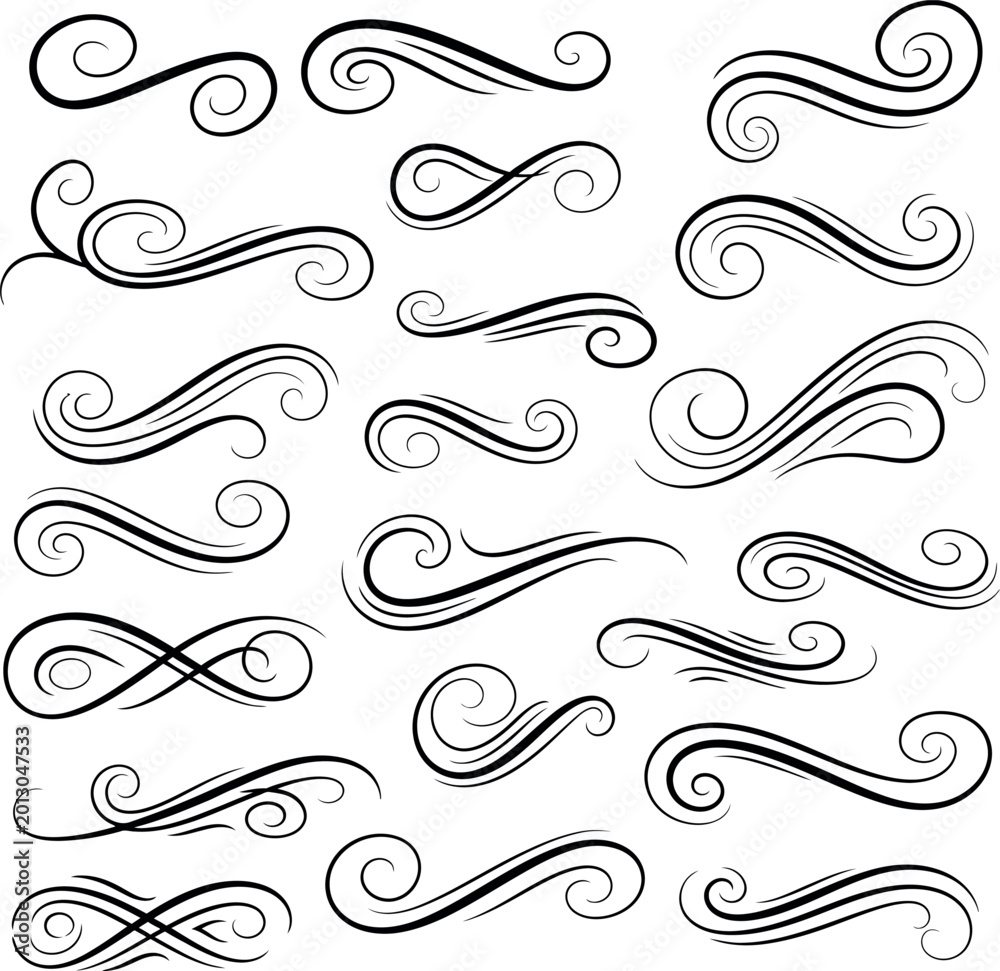 Fototapeta premium Collection of black decorative swirls and flourish elements with flourish