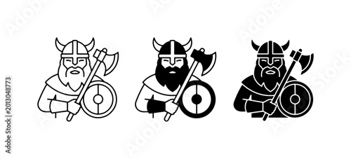 Bild auf Leinwand Viking Warrior Icons, Norse Mythology Character Set, Scandinavian Historical Fig