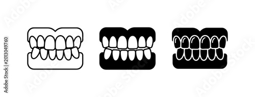 Bild auf Leinwand Dental Prosthetics Icons: Dentures, False Teeth, and Implants in Outline, Silhou