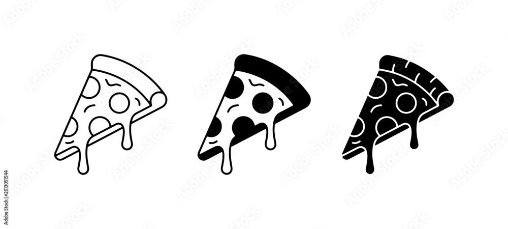 Fototapeta premium Pizza Slice Icons, Pepperoni Pizza Vector Graphics, Delicious Food Illustrations, Melted Cheese Design Elements, Italian Cuisine Symbols