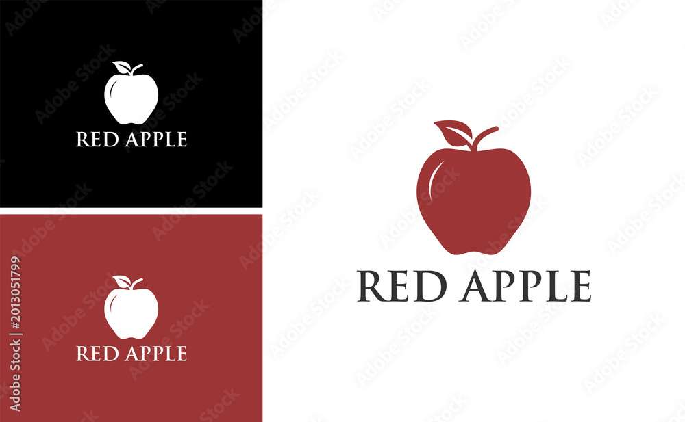 Obraz premium Minimal Red Apple Logo Design Vector for Organic Fruit Food Brand and Healthy Natural Business Identity
