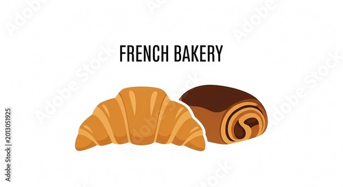 French Bakery Croissant and Pain au Chocolat Illustration.