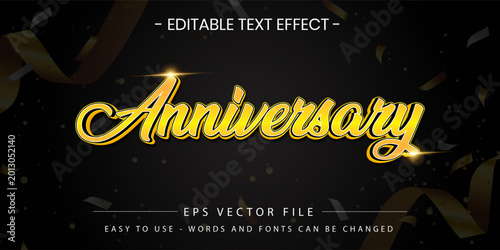 Elegant Golden Script 3D Text Effect Anniversary with Confetti