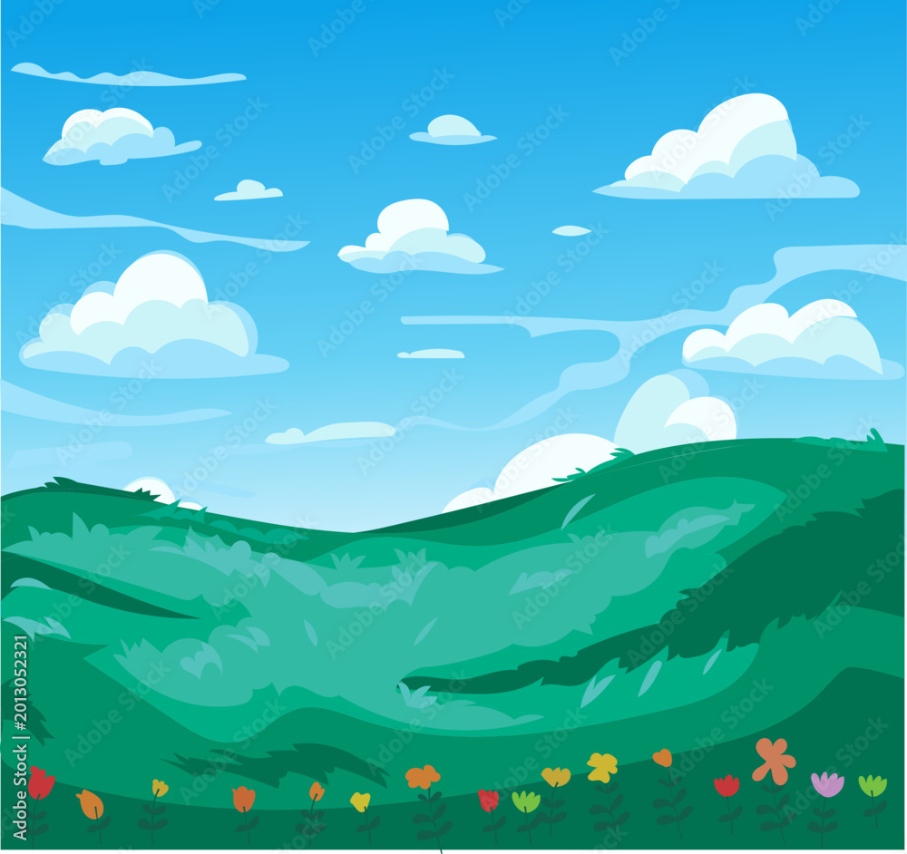 Obraz premium Layered Green Mountain Landscape With Blue Sky