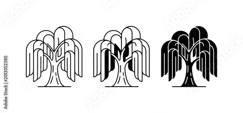 Billede på lærred Weeping Willow Tree Icons, Minimalist Outline and Silhouette Vector Graphics, Na