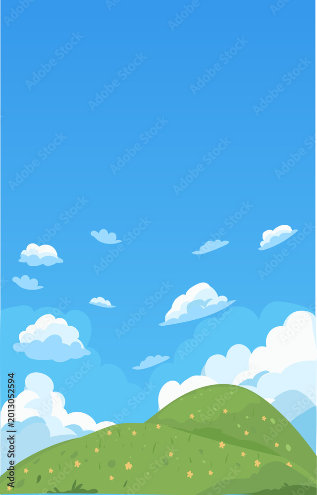 Fototapeta premium Minimal Blue Sky Background With Rounded Green Meadow