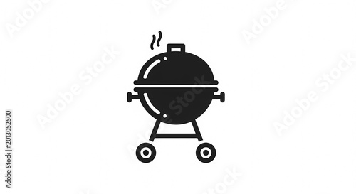 Simple Black Icon of a Barbecue Grill with Smoke.