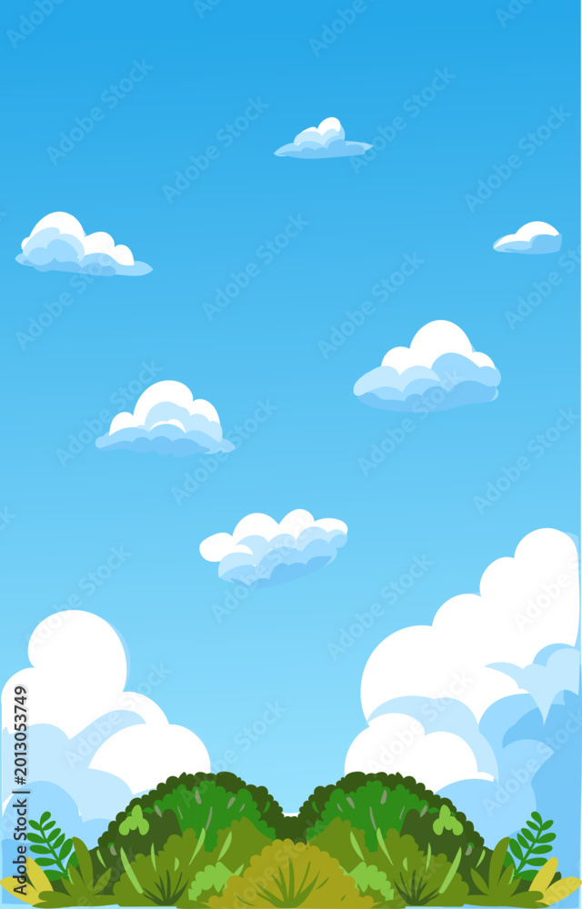 Fototapeta premium Blue Sky Landscape Background With Rounded Bushes