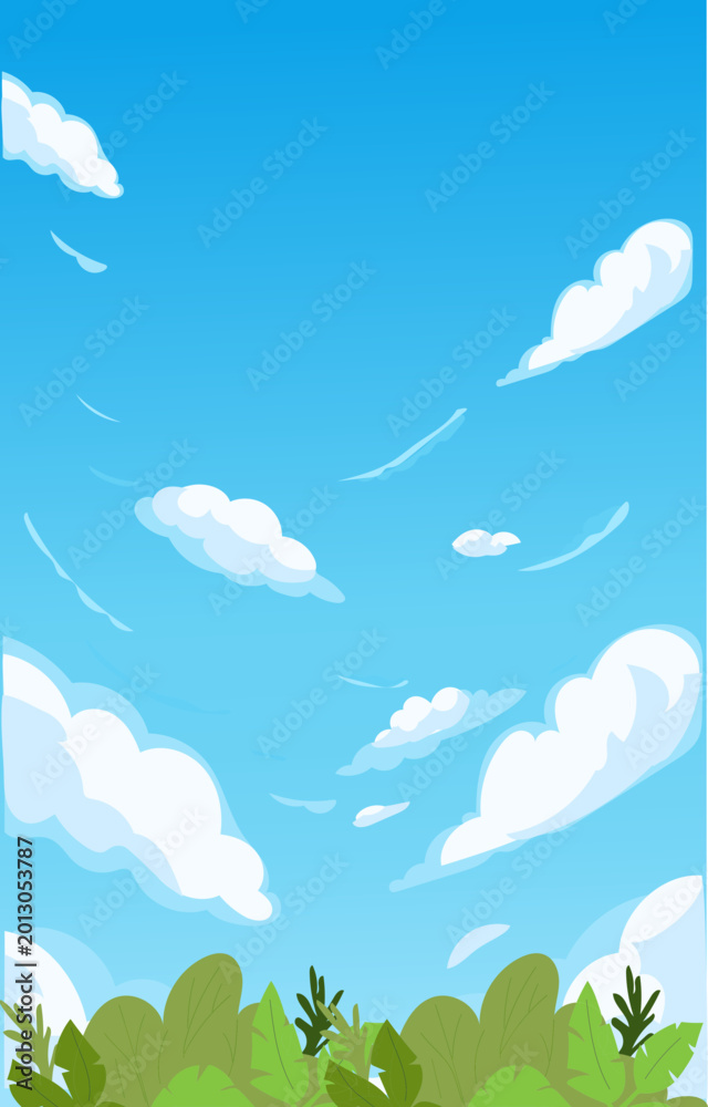 Fototapeta premium Open Blue Sky Nature Background With Green Ground