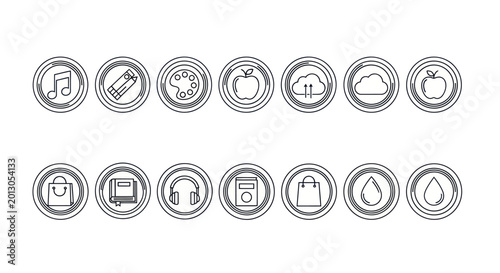 Foto Set of Outline Icons for Education, Music, Art, and Technology in Circles