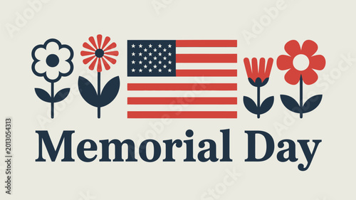 Foto Flowers and the american flag commemorating memorial day in a simple design