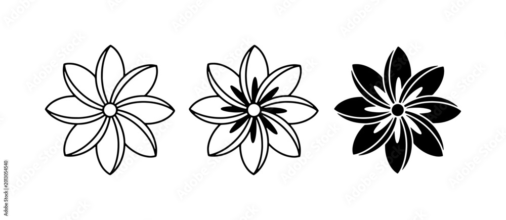 Obraz premium Floral Vector Icons, Stylized Flower Graphics, Simple Bloom Illustrations, Set of 3 Decorative Elements