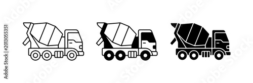 Bilde på lerret Concrete Mixer Truck Icons, Construction Vehicle Vector Set, Industrial Transpor