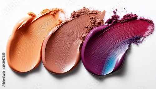 vibrant makeup swatches in various colorful textures on white background