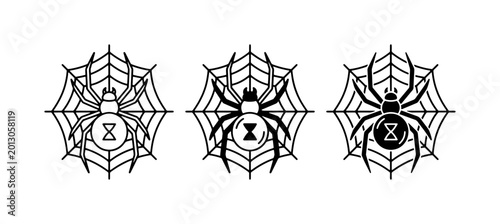 Photos Black Widow Spider Icons, Vector Set: Spooky Arachnid Web Graphics for Halloween