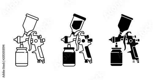Foto Paint Sprayer Icons Set, Airbrush Tool Vector Graphics, Industrial Equipment Sym