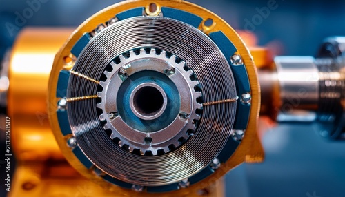 extreme close up of a high torque servo motor with rugged construction and advanced feedback sensors for heavy duty applications